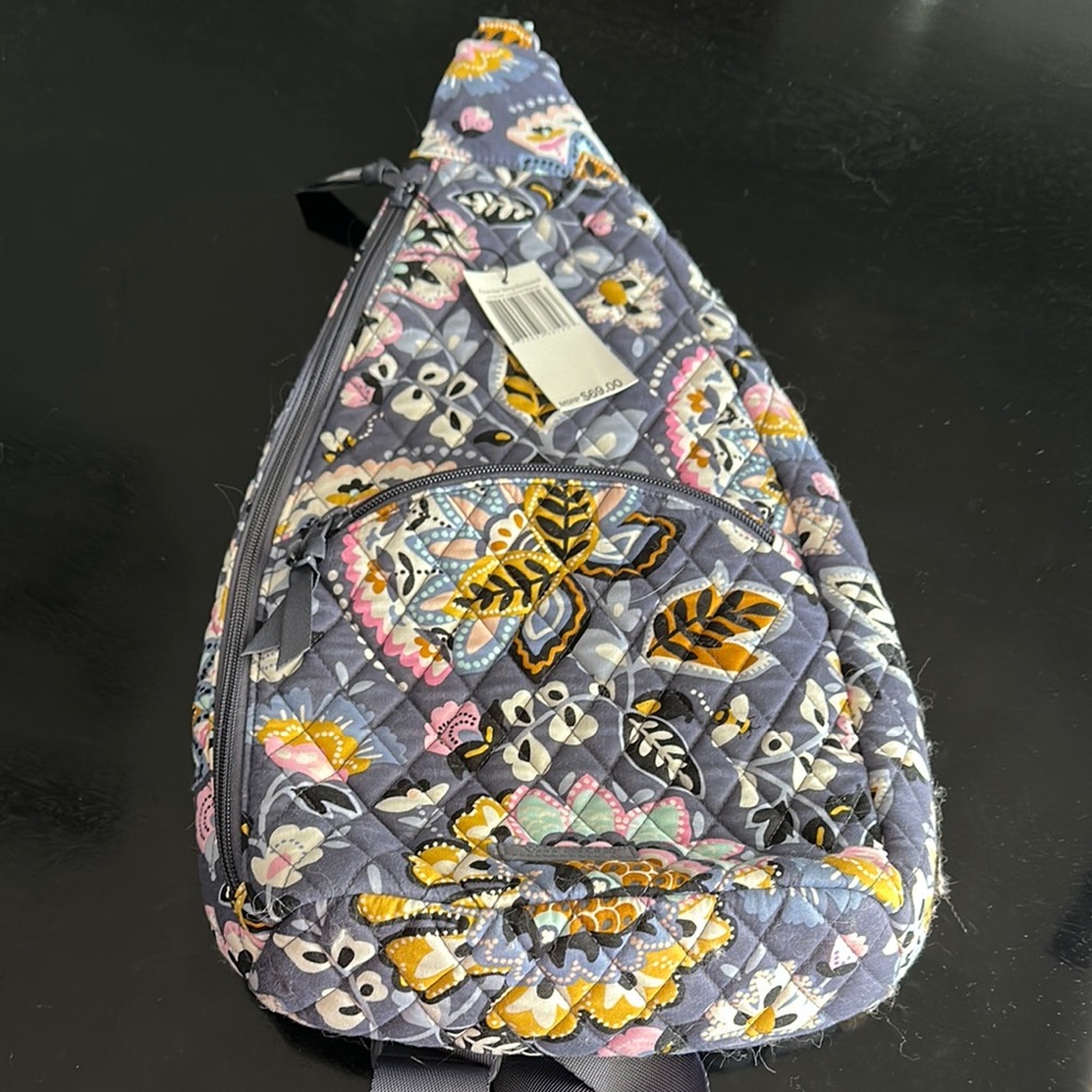 Vera Bradley Gray and Yellow Essential Sling Graphic Backpack